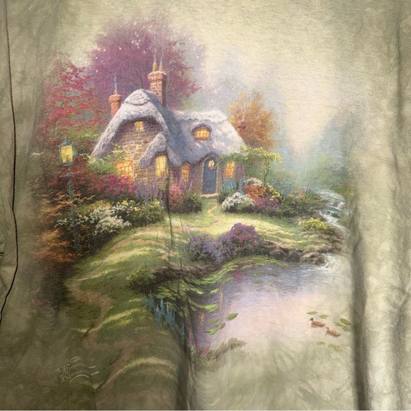 VINTAGE THOMAS KINKADE cottagecore oversized plus size graphic cotton tshirt 2X - Picture 4 of 6